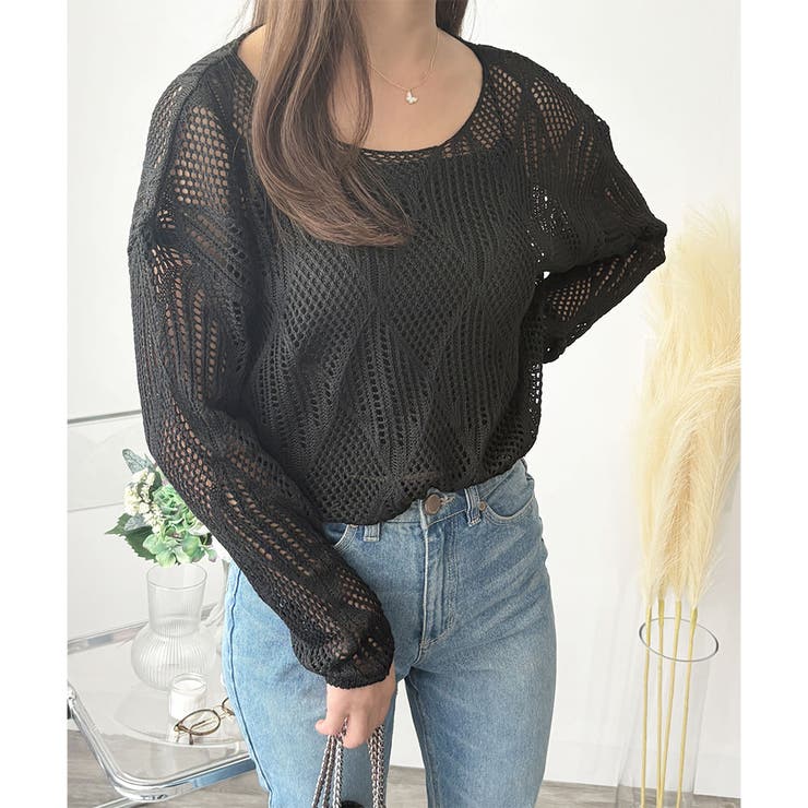 透かし編みニットトップス レディース 長袖 | Amulet | 詳細画像18 