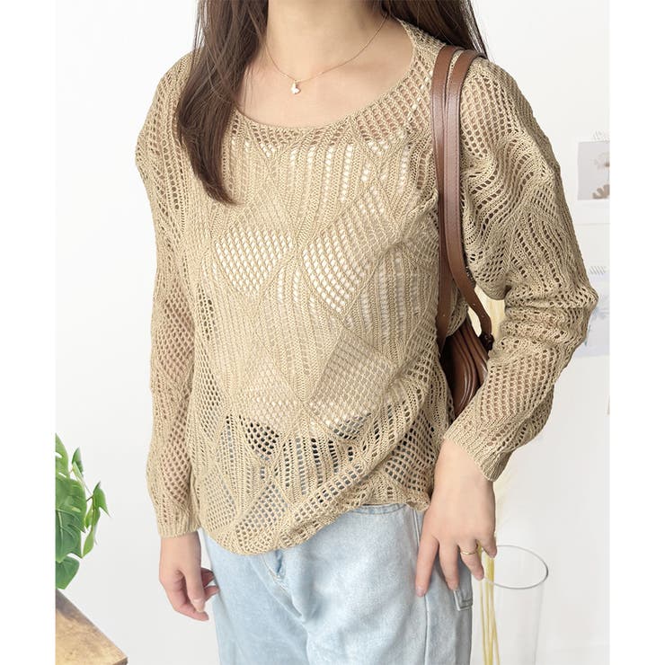 透かし編みニットトップス レディース 長袖 | Amulet | 詳細画像2 