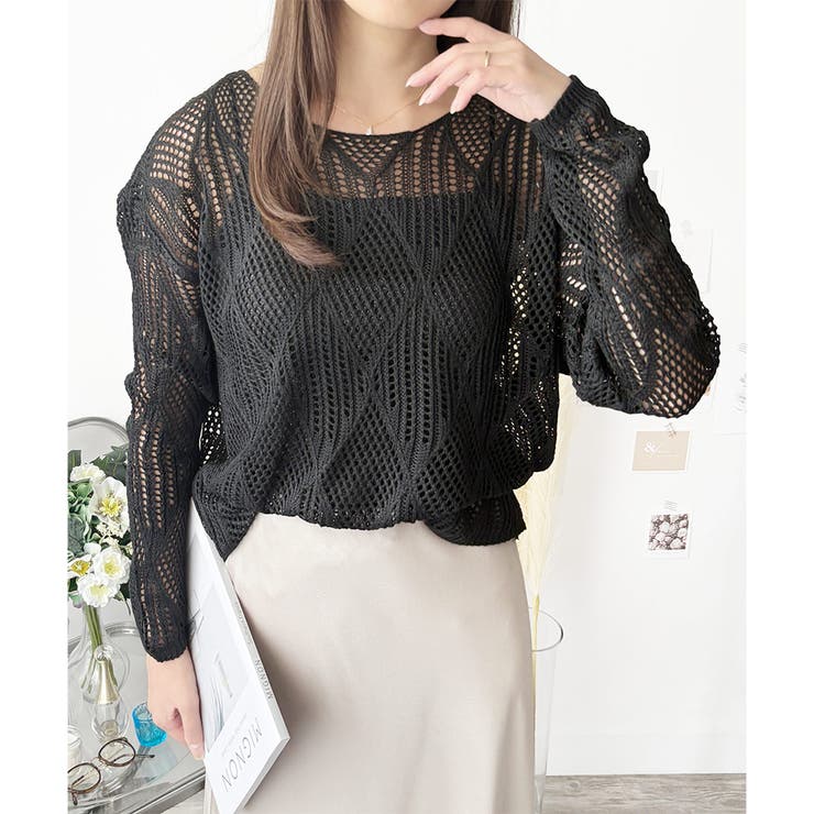 透かし編みニットトップス レディース 長袖 | Amulet | 詳細画像3 