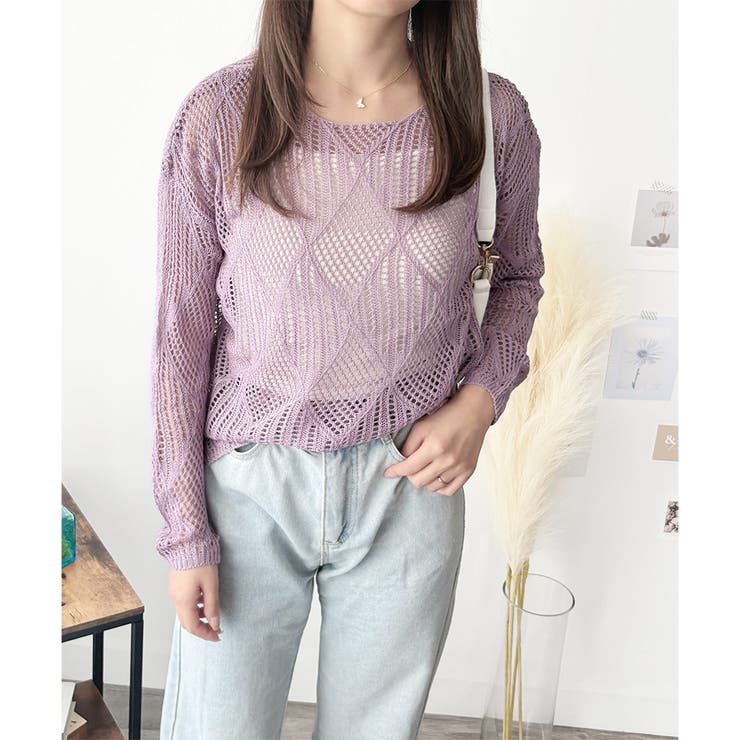 透かし編みニットトップス レディース 長袖 | Amulet | 詳細画像30 