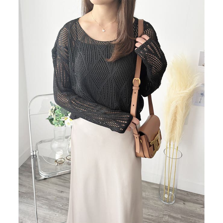 透かし編みニットトップス レディース 長袖 | Amulet | 詳細画像7 