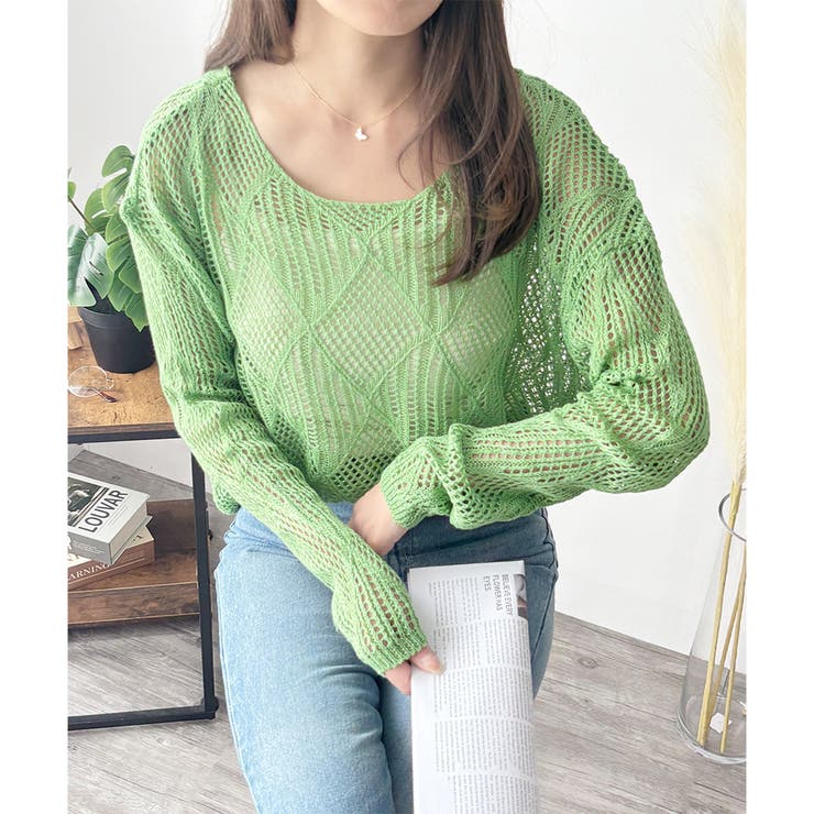 透かし編みニットトップス レディース 長袖 | Amulet | 詳細画像9 