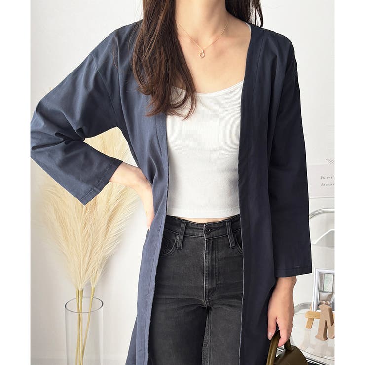 リネン風ノーカラーシャツアウター レディース 羽織り | Amulet | 詳細画像10 