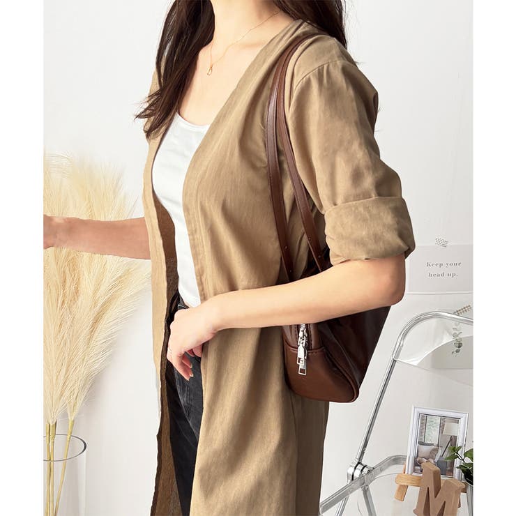 リネン風ノーカラーシャツアウター レディース 羽織り | Amulet | 詳細画像15 