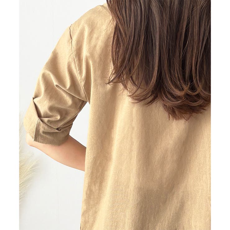 リネン風ノーカラーシャツアウター レディース 羽織り | Amulet | 詳細画像22 