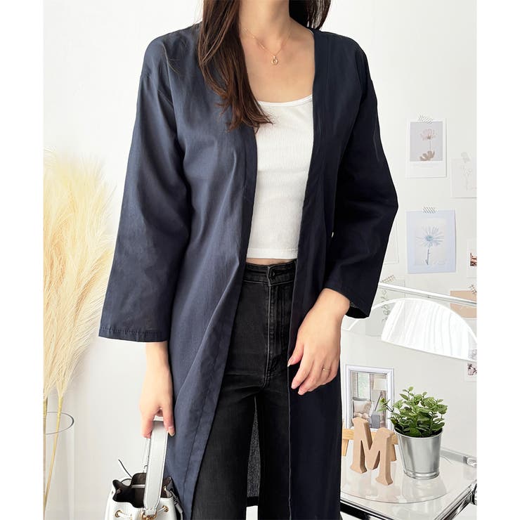 リネン風ノーカラーシャツアウター レディース 羽織り | Amulet | 詳細画像8 