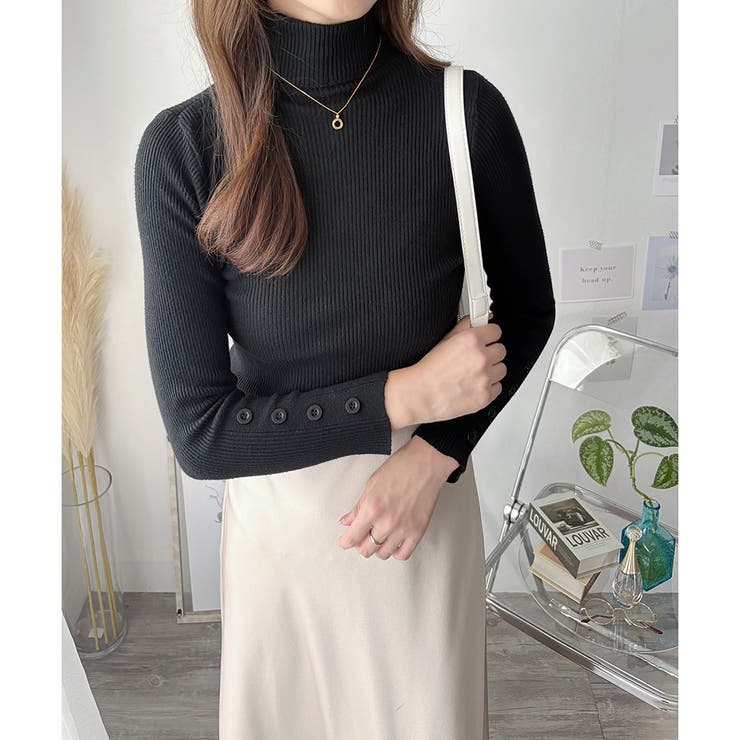 袖ボタンリブタートルニット レディース 長袖 | Amulet | 詳細画像10 