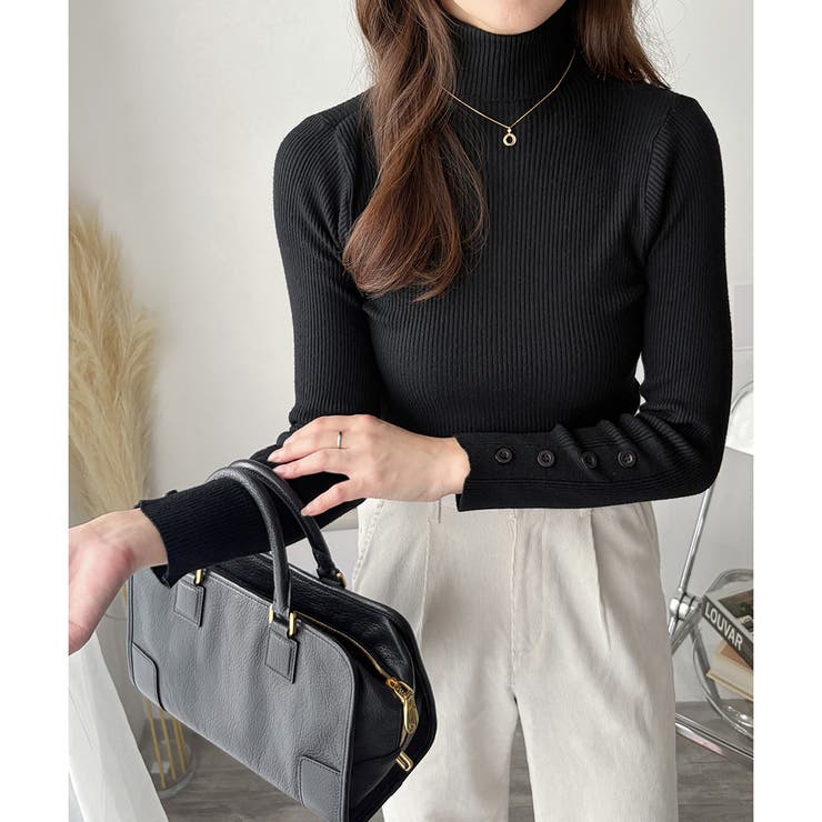 袖ボタンリブタートルニット レディース 長袖 | Amulet | 詳細画像13 