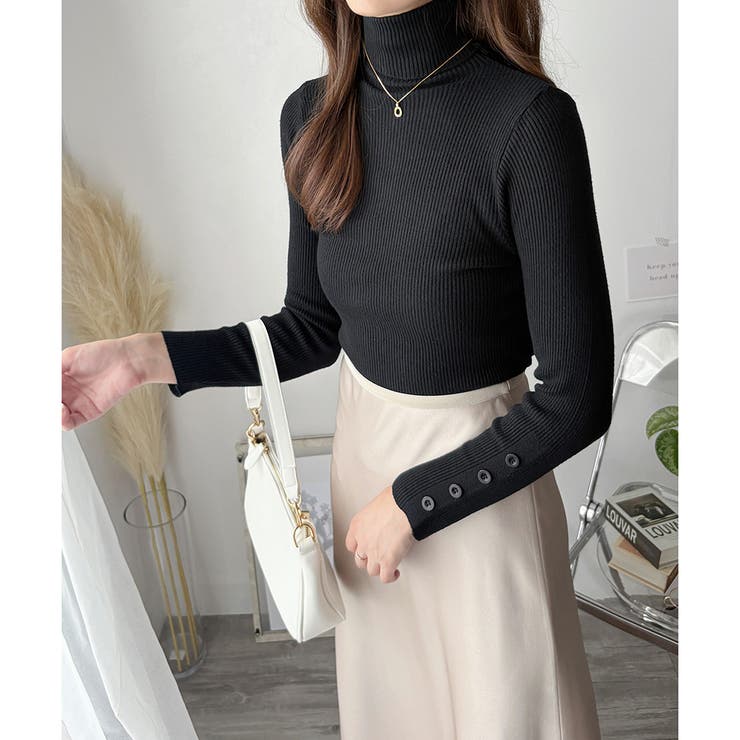 袖ボタンリブタートルニット レディース 長袖 | Amulet | 詳細画像15 