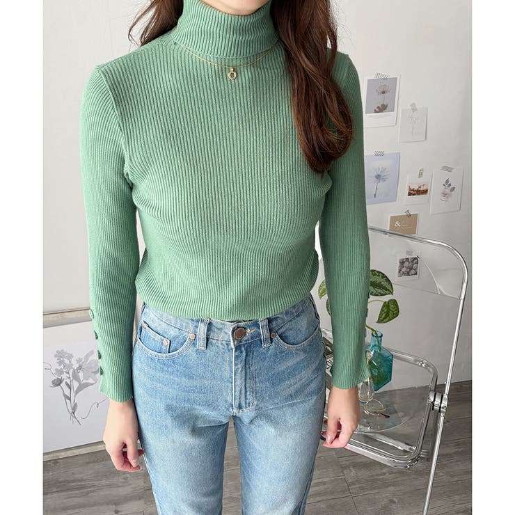 袖ボタンリブタートルニット レディース 長袖 | Amulet | 詳細画像21 