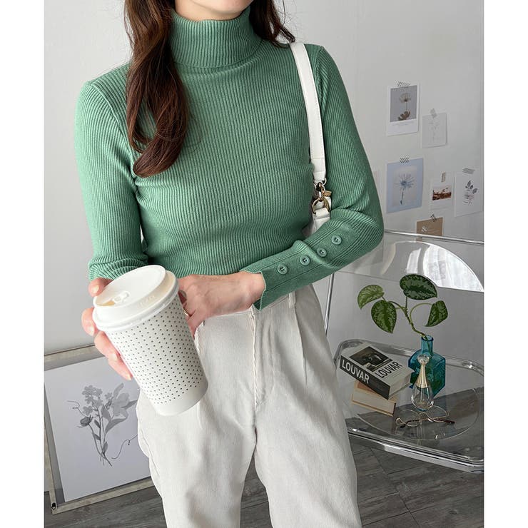 袖ボタンリブタートルニット レディース 長袖 | Amulet | 詳細画像3 