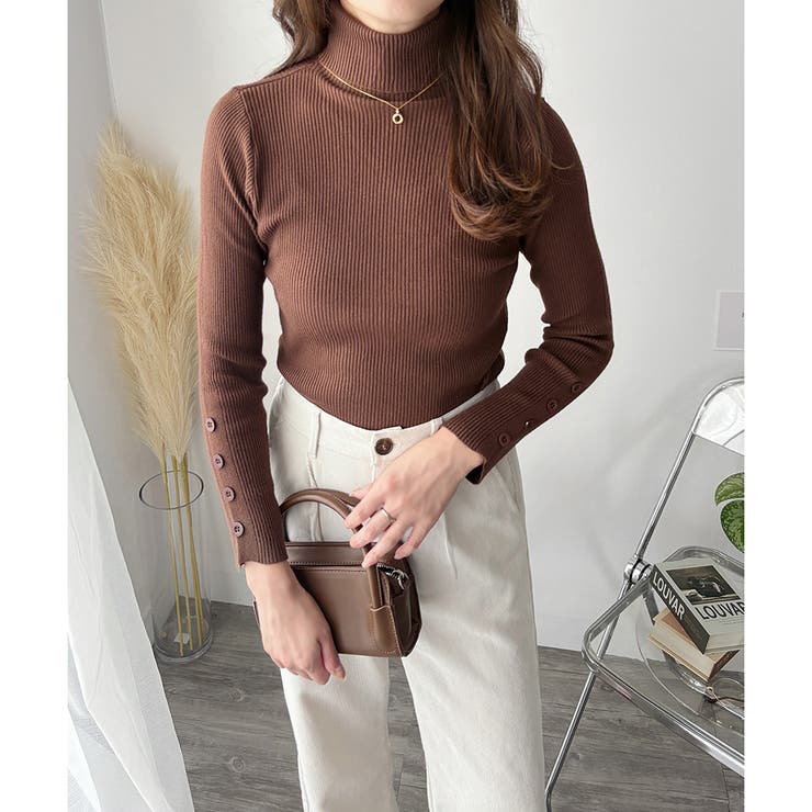 袖ボタンリブタートルニット レディース 長袖 | Amulet | 詳細画像4 