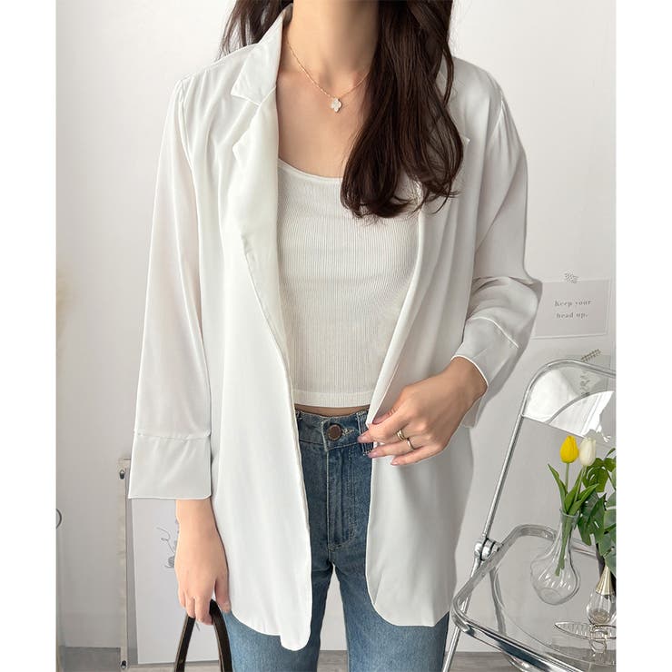 ホワイト | エアリーテーラードジャケット 薄手 レディース | Amulet