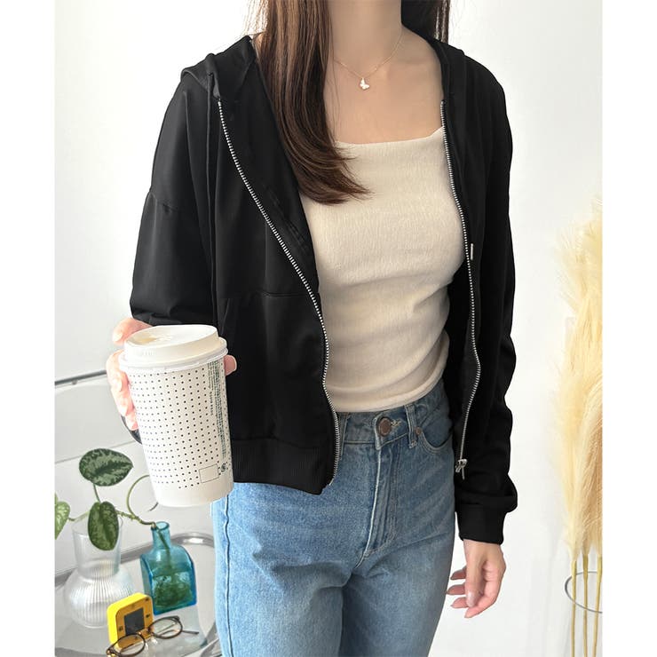 ショート丈ジップパーカー レディース 無地 | Amulet | 詳細画像10 