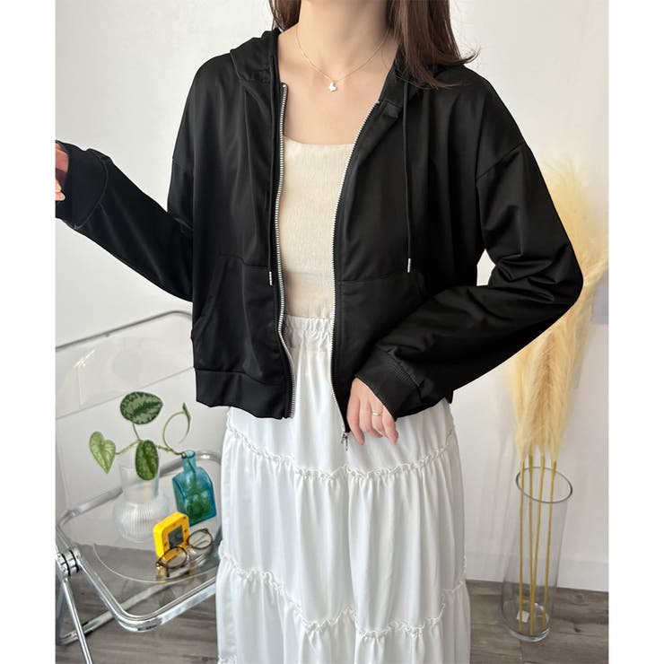 ショート丈ジップパーカー レディース 無地 | Amulet | 詳細画像16 