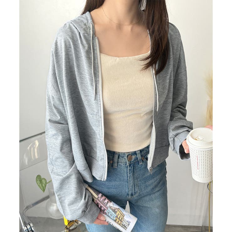 ショート丈ジップパーカー レディース 無地 | Amulet | 詳細画像17 