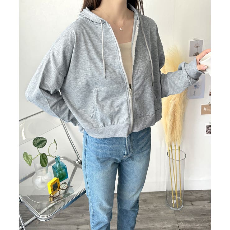 ショート丈ジップパーカー レディース 無地 | Amulet | 詳細画像18 