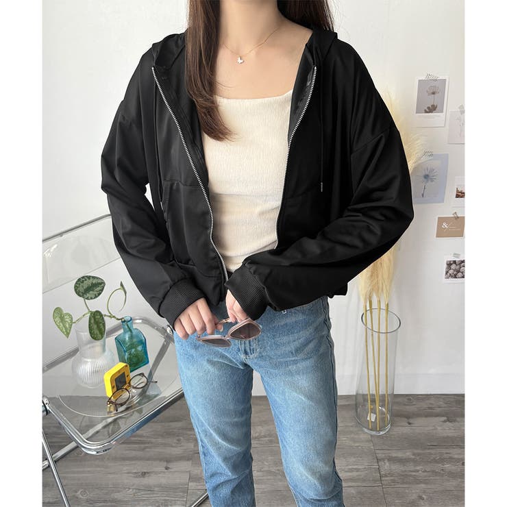 ショート丈ジップパーカー レディース 無地 | Amulet | 詳細画像2 