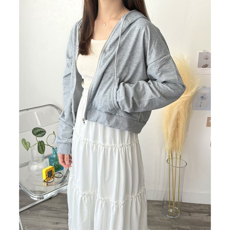 ショート丈ジップパーカー レディース 無地 | Amulet | 詳細画像21 