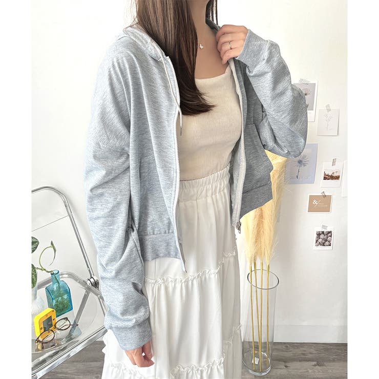 ショート丈ジップパーカー レディース 無地 | Amulet | 詳細画像24 