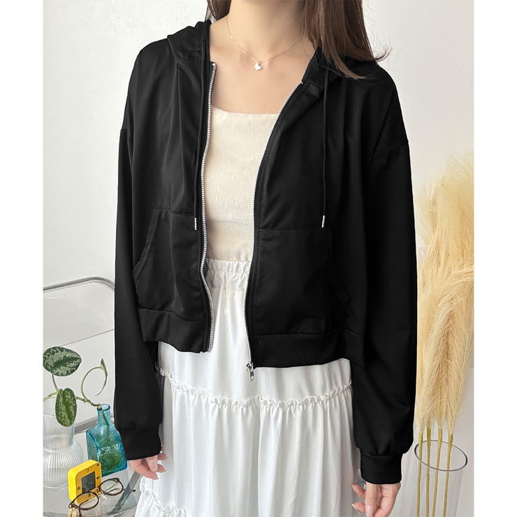 ショート丈ジップパーカー レディース 無地 | Amulet | 詳細画像3 