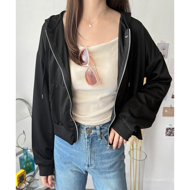 ショート丈ジップパーカー レディース 無地 | Amulet | 詳細画像6 