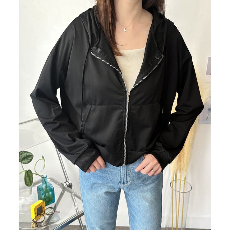 ショート丈ジップパーカー レディース 無地 | Amulet | 詳細画像8 