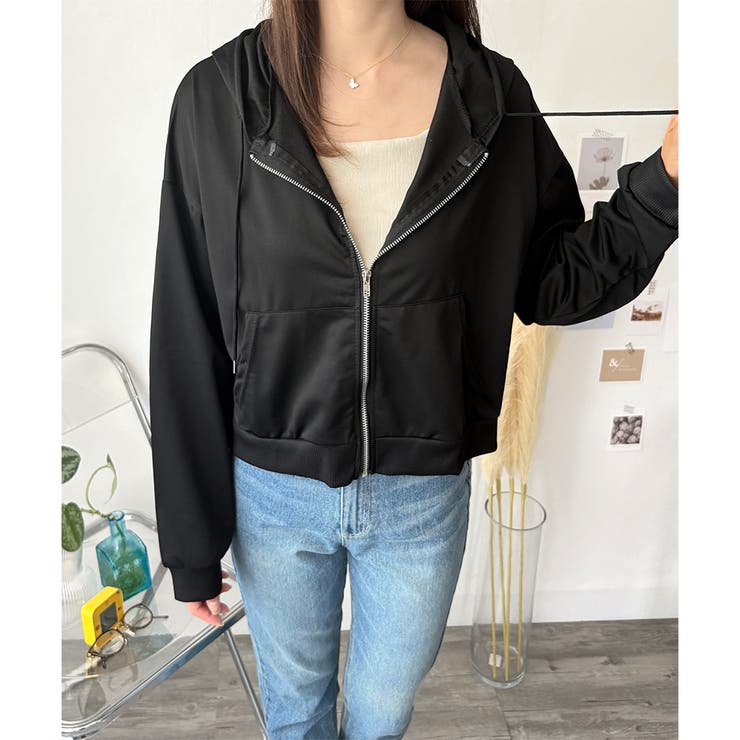 ショート丈ジップパーカー レディース 無地 | Amulet | 詳細画像9 