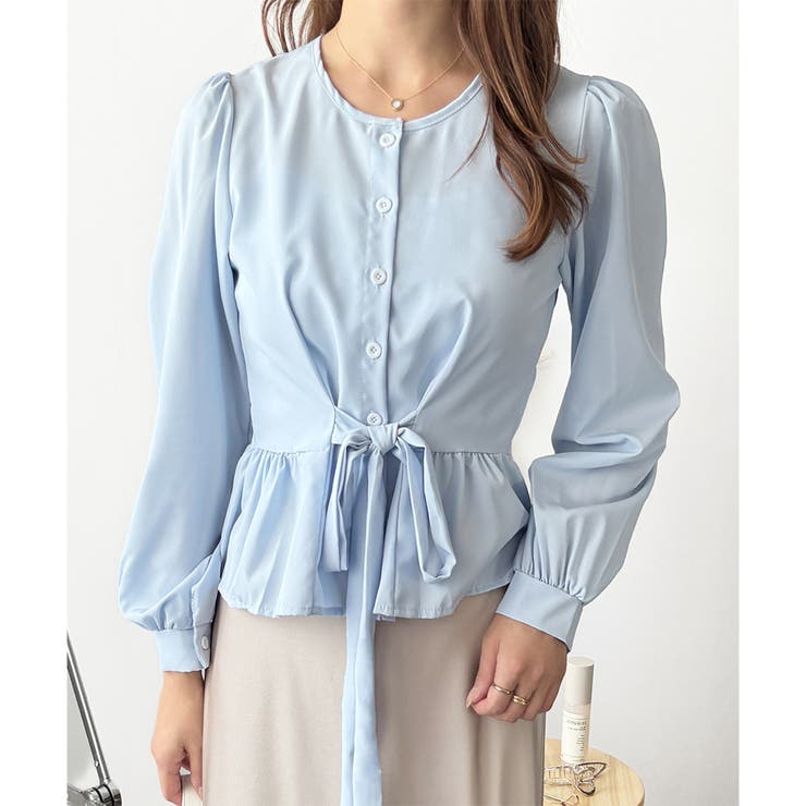 ブルー | 2WAYリボンブラウス レディース 長袖 | Amulet