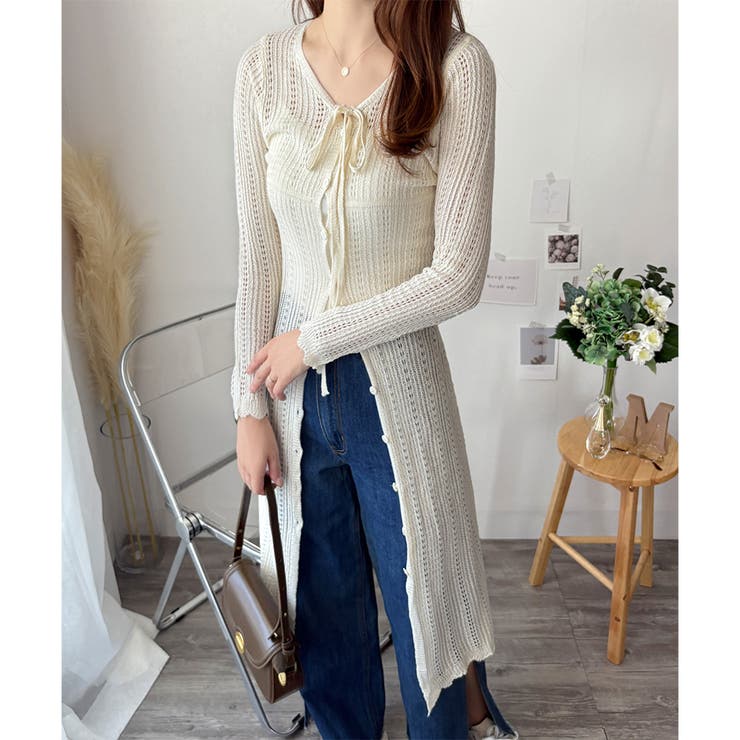 透かし編みロングカーディガン レディース 羽織り | Amulet | 詳細画像10 