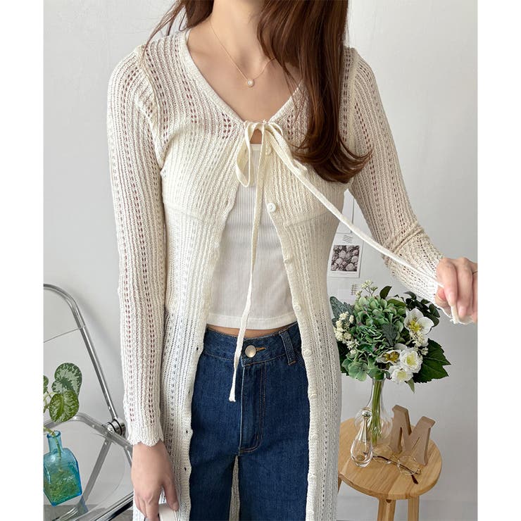 透かし編みロングカーディガン レディース 羽織り | Amulet | 詳細画像12 