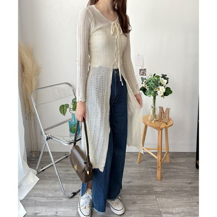 透かし編みロングカーディガン レディース 羽織り | Amulet | 詳細画像13 