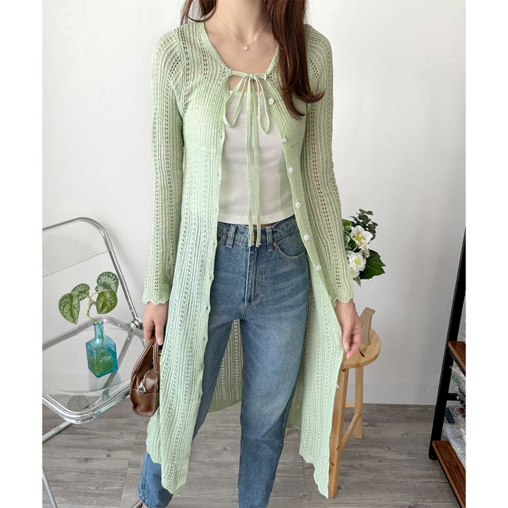 透かし編みロングカーディガン レディース 羽織り | Amulet | 詳細画像14 