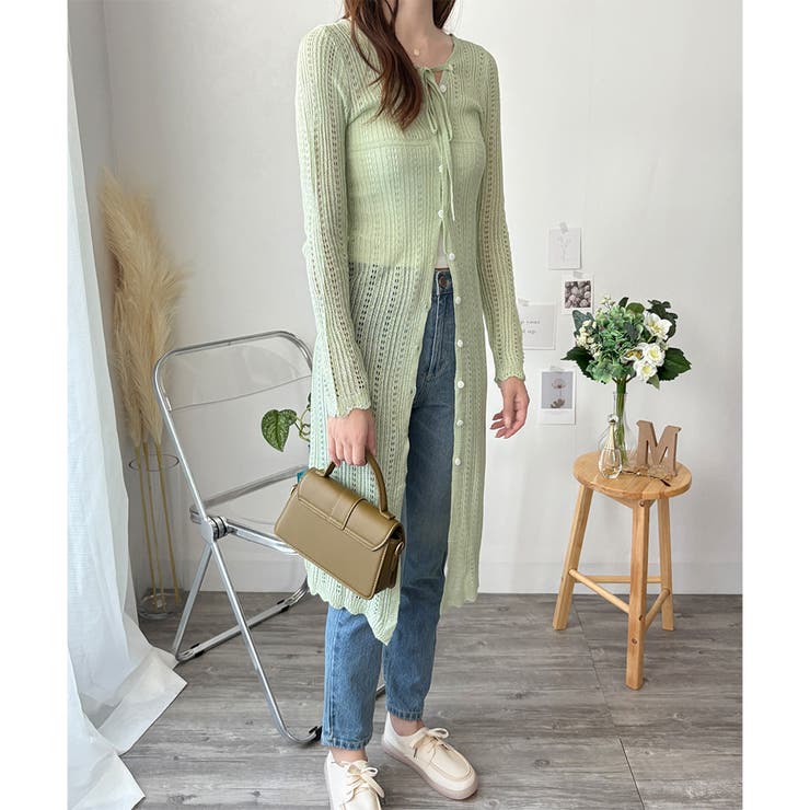 透かし編みロングカーディガン レディース 羽織り | Amulet | 詳細画像15 