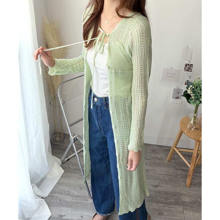 透かし編みロングカーディガン レディース 羽織り | Amulet | 詳細画像17 