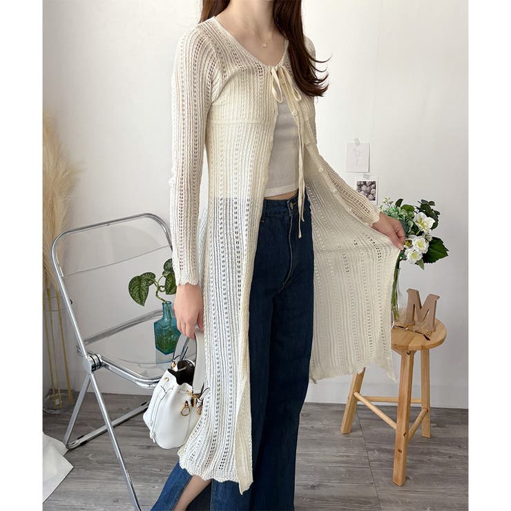 透かし編みロングカーディガン レディース 羽織り | Amulet | 詳細画像3 