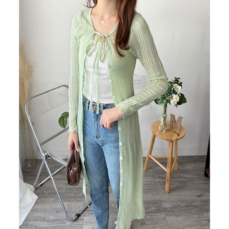 透かし編みロングカーディガン レディース 羽織り | Amulet | 詳細画像7 