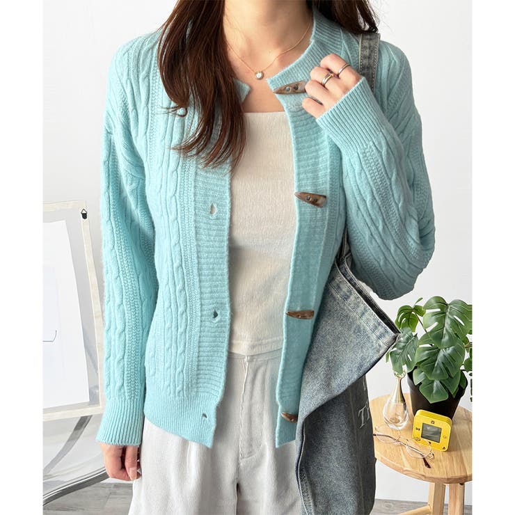 ライトブルー | ケーブル風トグルボタンカーディガン レディース 長袖 | Amulet