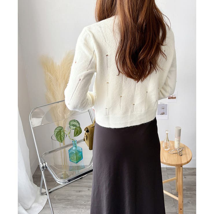 フェイクパール付きニットカーディガン レディース 長袖 | Amulet | 詳細画像10 