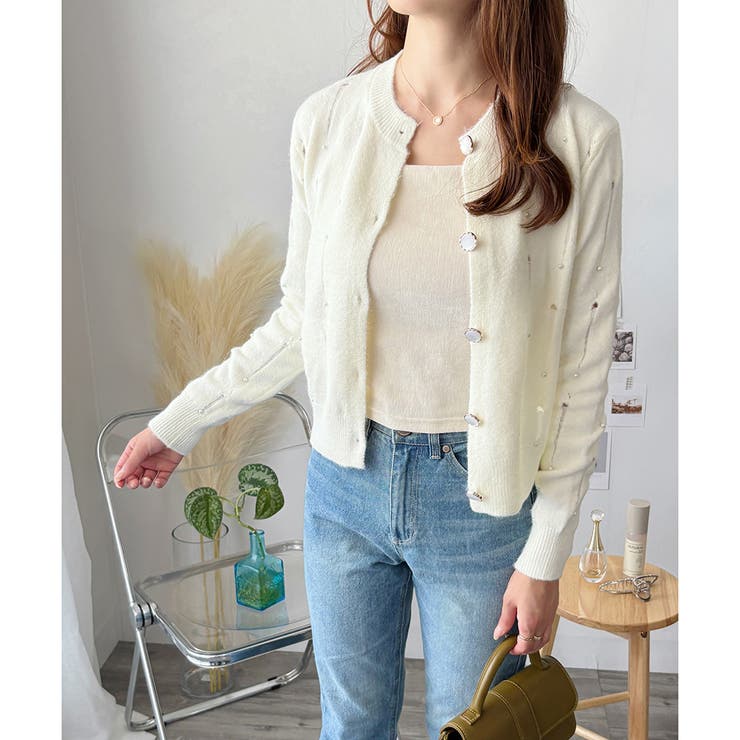 フェイクパール付きニットカーディガン レディース 長袖 | Amulet | 詳細画像11 