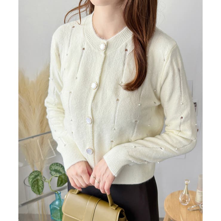 フェイクパール付きニットカーディガン レディース 長袖 | Amulet | 詳細画像12 