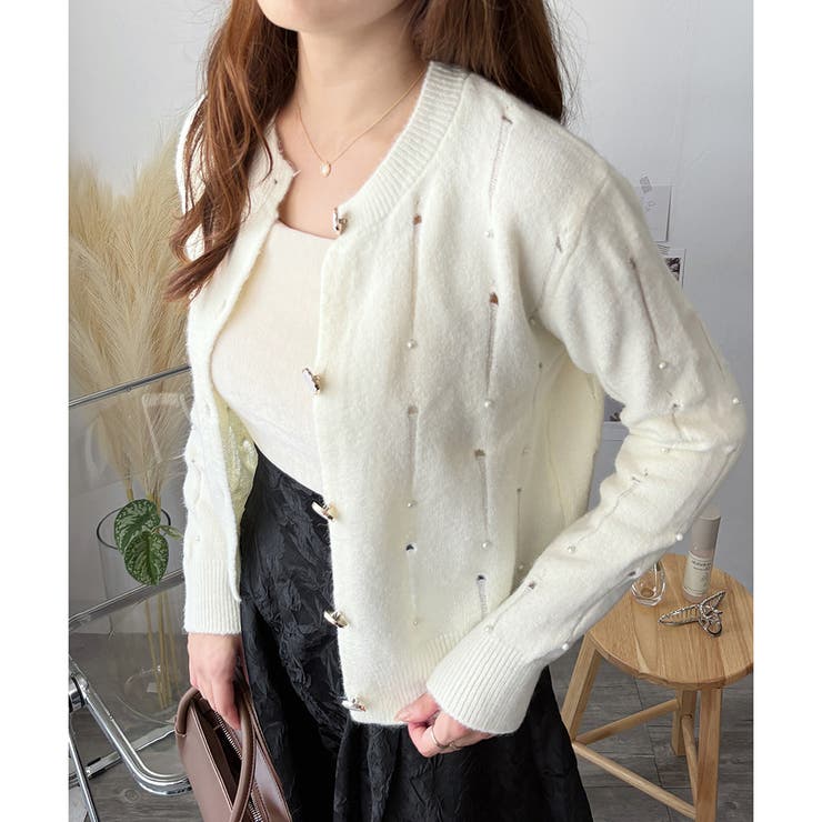 フェイクパール付きニットカーディガン レディース 長袖 | Amulet | 詳細画像13 