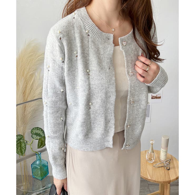 フェイクパール付きニットカーディガン レディース 長袖 | Amulet | 詳細画像16 