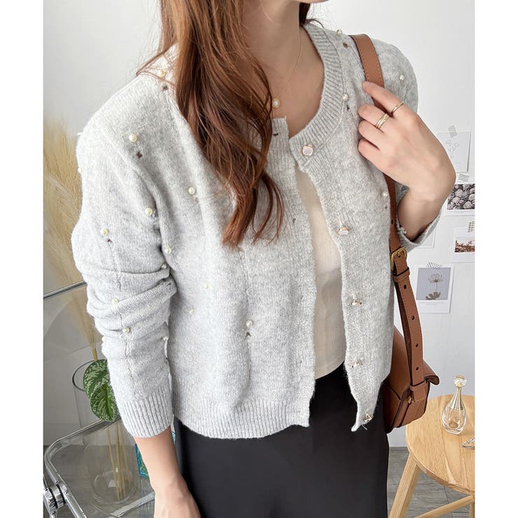 フェイクパール付きニットカーディガン レディース 長袖 | Amulet | 詳細画像17 