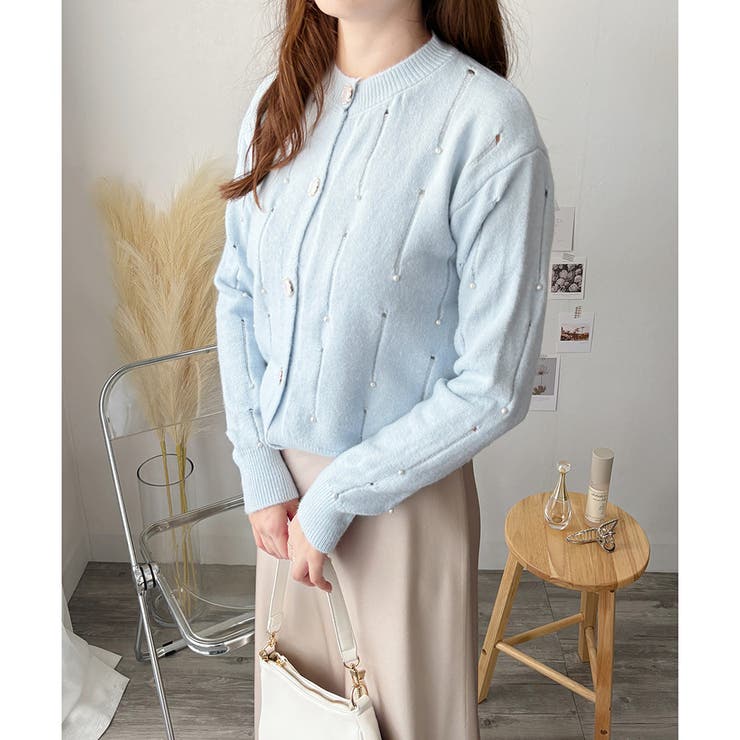 フェイクパール付きニットカーディガン レディース 長袖 | Amulet | 詳細画像18 