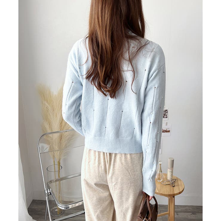 フェイクパール付きニットカーディガン レディース 長袖 | Amulet | 詳細画像19 