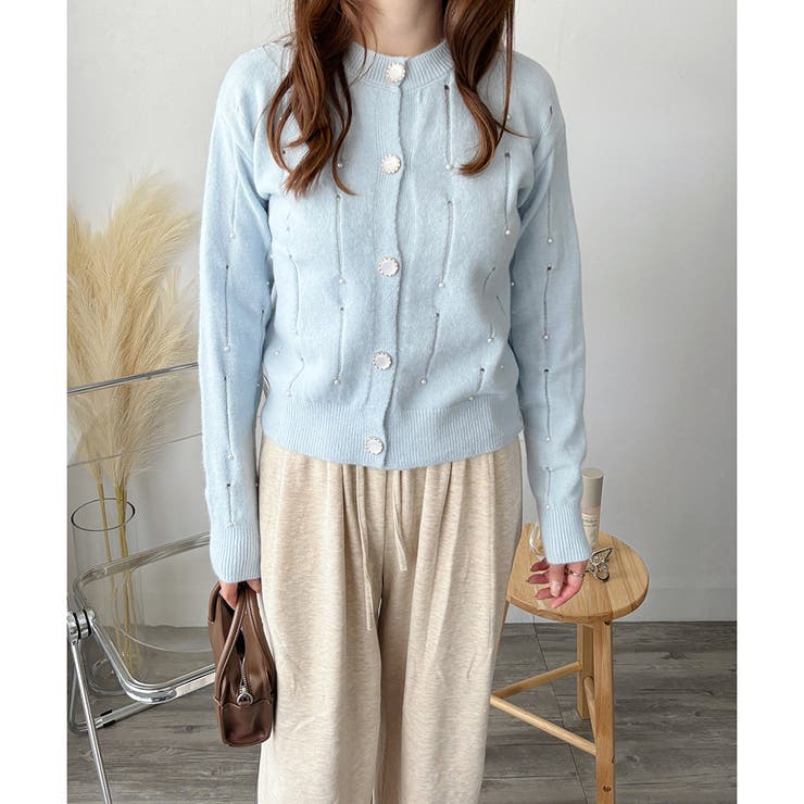 フェイクパール付きニットカーディガン レディース 長袖 | Amulet | 詳細画像4 