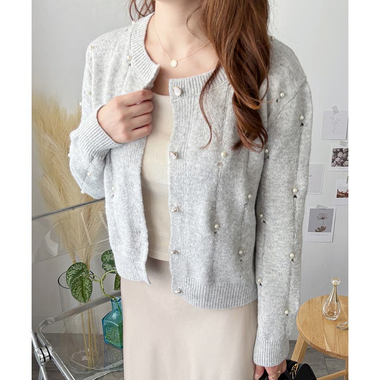フェイクパール付きニットカーディガン レディース 長袖 | Amulet | 詳細画像7 