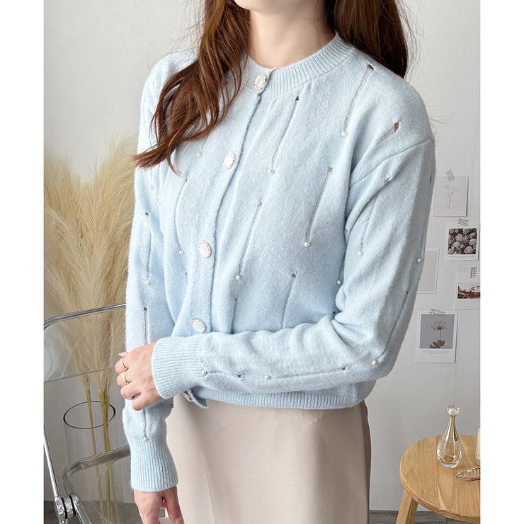 フェイクパール付きニットカーディガン レディース 長袖 | Amulet | 詳細画像8 