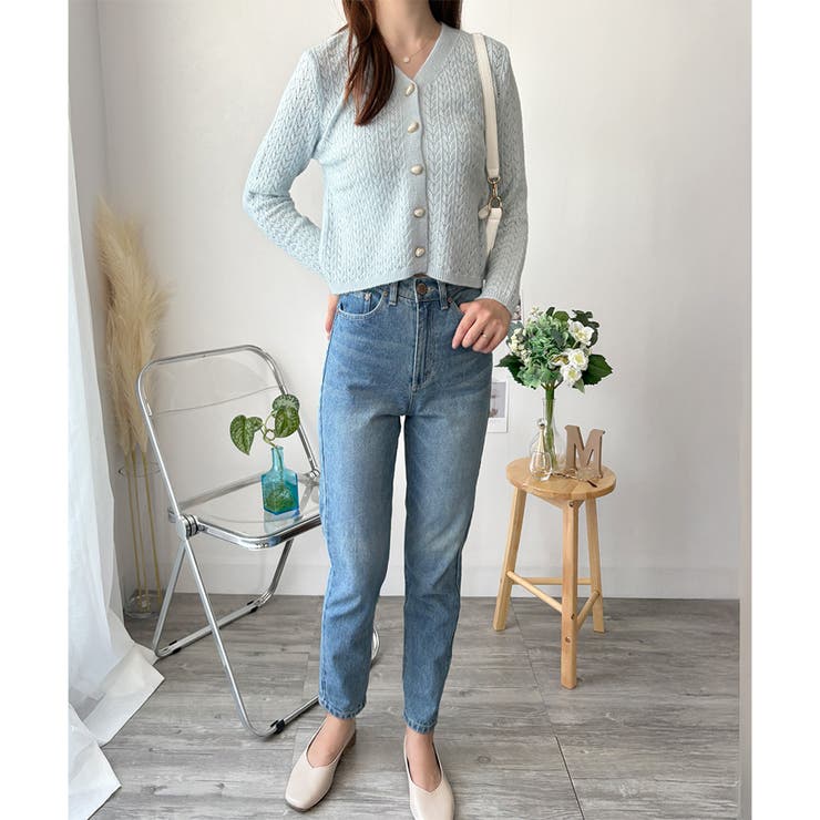 Vネック透かし編みニットカーディガン レディース 長袖 | Amulet | 詳細画像15 